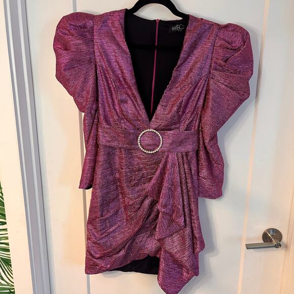NWT PatBO Pink Metallic Drape Mini Dress Size 6/38 - Picture 2 of 10